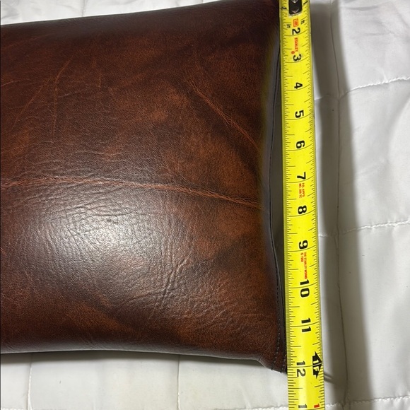 Vintage 12x12 inch Brown Faux Leather Accent Throw Pillow - Picture 5 of 7